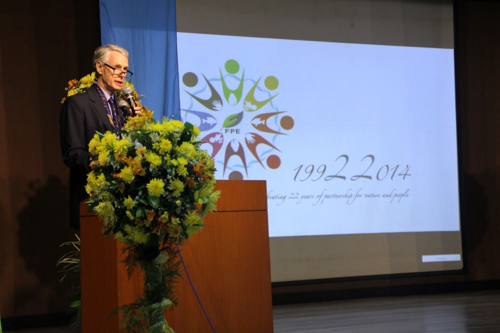Mr. Winston Bowman, Acting Director of the Office of Energy, Environment, and Climate Change of USAID, delivers his message of thanks and congratulations for the successful implementation of FPE and USAID's collaborations, which have led to the creation of the RSEA Guidebook.